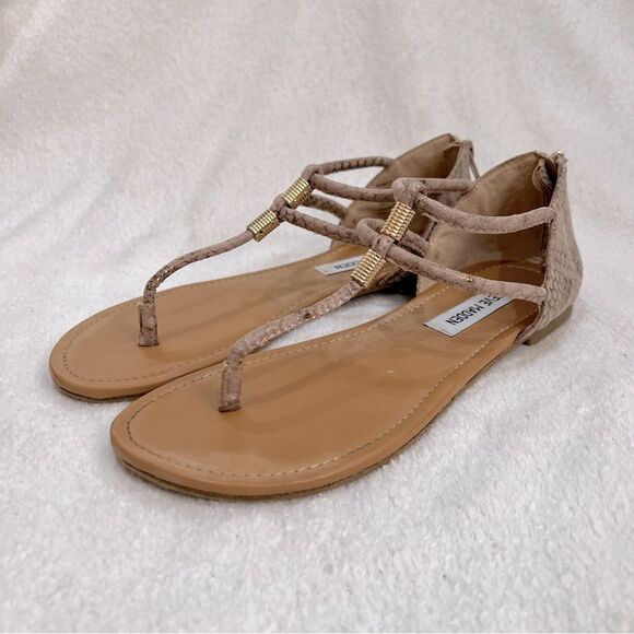 Steve Madden Light Brown and Gold Toned Rantt Sandals Size 6.5 - Picture 4 of 13